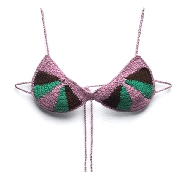 Zara Crocheted Bikini Top Size M Lavender Green Brown Beach Vacation Resort NWOT - Picture 10 of 10